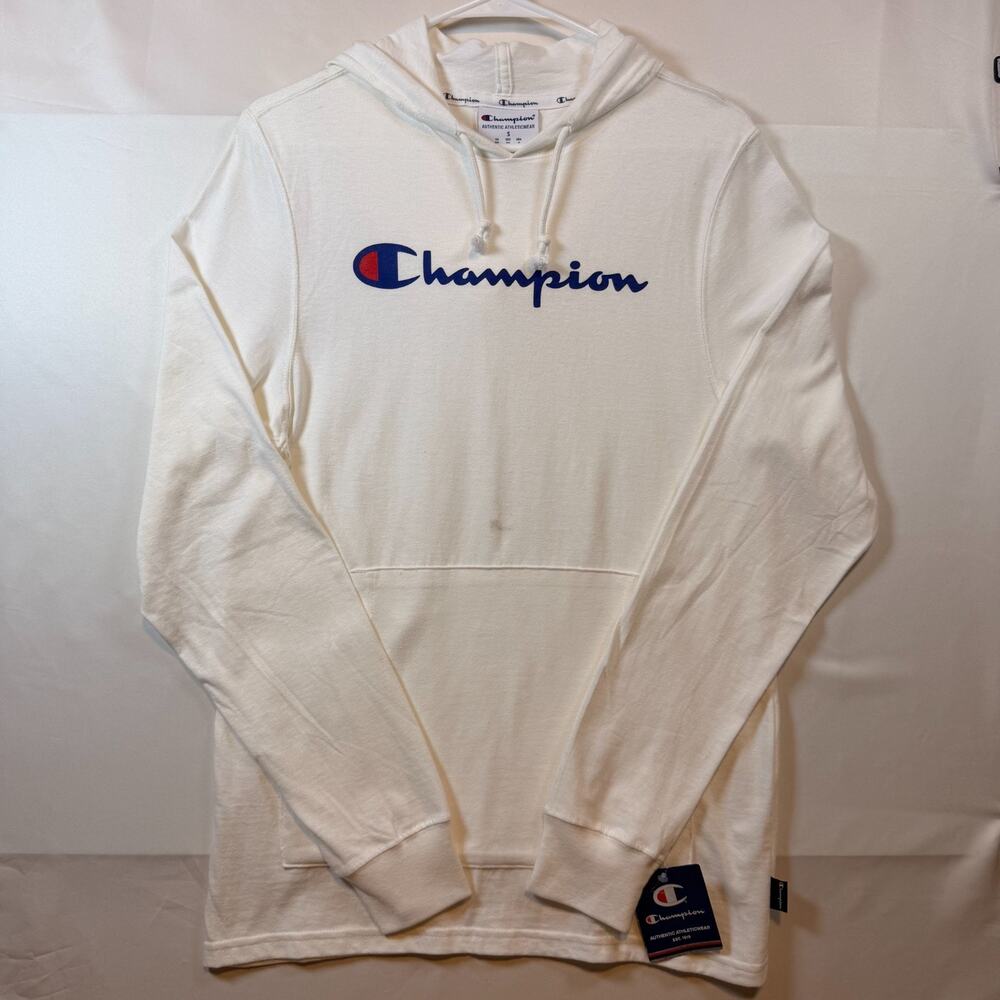 Champion Mens Middleweight T Shirt Hoodie White Long Sleeve Size Small NWT
